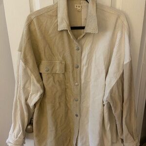 Two-Tone Corduroy Shacket - Cream and Tan